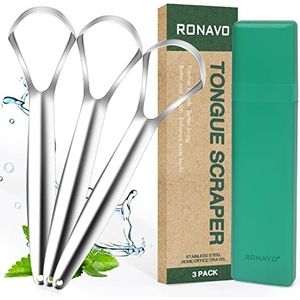 Tong schraper met reiskoffer - 2 Pack,roestvrij stalen tong reiniger voor volwassenen genezen slechte adem. Tong reinigers frisser adem in seconden…