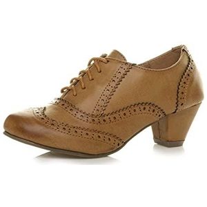 Ajvani Womens mid Low Block Heel lace up Comfort Rubber Sole Brogue Enkelschoen Laarzen Booties Maat, Tan Matte Brogue, 41 EU