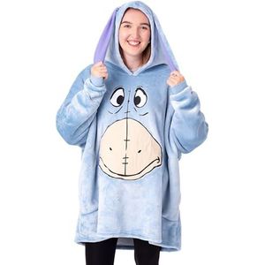 Disney Iejoor Womens draagbare deken hoodie | Blauwe trui met capuchon en gezicht van ezelkarakter voor volwassenen | Dames één maat sherpa gevoerde loungewear 3D oren | Winnie de Poeh