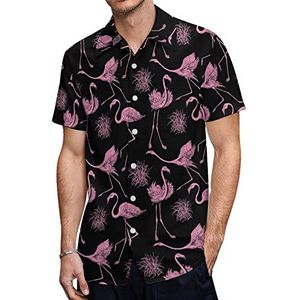 Flamingo Grass Hawaiiaanse shirts voor heren, korte mouwen, casual shirt, knoopsluiting, vakantie, strandshirts, S