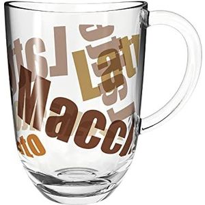 Leonardo Napoli Latte Macchiato-mokken 1 stuks, vaatwasmachinebestendige koffiebeker met motief, glazen mok met handvat, magnetronbestendig 380 ml 024236
