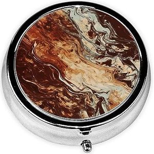 Marmer Gemengde Bruine Pillendoos Metalen Ronde Kleine Pil Case Leuke 3 Compartiment Pil Organizer Draagbare Reizen Pillendoos Mini Pillencontainer Houder voor Dagelijkse Medicijnen Supplement