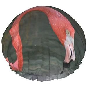 Roze Flamingo Gedrukt Douche Cap Waterdichte Herbruikbare Elastische Bad Cap Dubbellaags Verstelbare Elastische Band Bad Haar Cap Voor Vrouwen Mannen Spa Salon