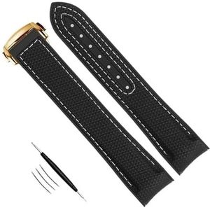 dayeer Siliconen horlogeband met gebogen uiteinde voor Omega-horlogeband met vouwsluiting voor polshorloges (Color : BK-white gold, Size : 20mm)