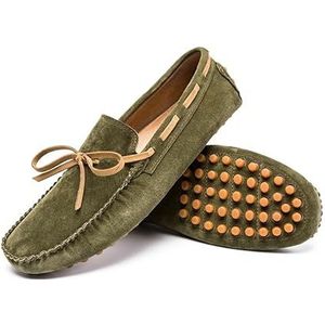 Heren loafers schoen suède rijden mocassins schoenen effen kleur lichtgewicht antislip platte hak prom instapper (Color : ArmyGreen, Size : 45 EU)