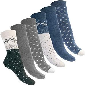 Footstar Wintersokken voor dames, 6 paar, warme badstof sokken met thermo-effect, blauw-grijs, 39-42 EU