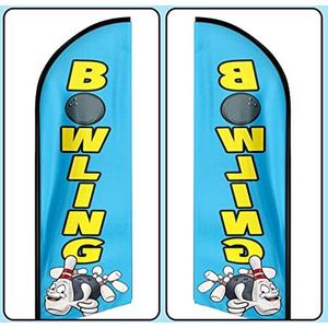 QSUM Bowling Feather Vlag, 8FT Bowling Reclame Swooper Vlag, Polyester Levendige Kleur en Fade ProofBowling Signs Vlag voor Bedrijven (vlaggenmast niet inbegrepen)