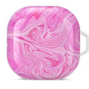 Roze marmeren patroon oordopjes hoesje compatibel met Samsung hard shell beschermhoes witte stijl