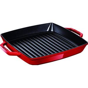 Staub 40511-730-0 Grillpfanne mit zwei Griffen, quadratisch, 23 cm, Gusseisen, kirschrot, 32 x 30 x 4,5 cm