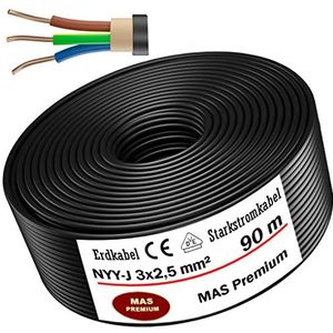 MAS-Premium® Aardkabel, Duitse merk-elektrische kabel, ring voor het leggen in aard- en buiten, standaard krachtstroomkabel (NYY-J 3 x 2,5 mm², 90 m)