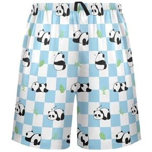 LI ZHI XIN Herenpyjamabroek, korte pyjamabroek, zomer casual shorts, elastische tailleband met trekkoord, rechte losse pasvorm met 2 zakken, S-XXL schattig pandapatroon, Meerkleurig, S