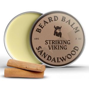 Striking Viking Sandelhout baardbalsem - Stijlt, versterkt en verzacht baarden en snorren - 100 procent natuurlijke baardconditioner met biologische sheaboter, tea tree, argan- en jojoba-olie