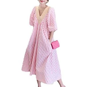 Casual mode all-match losse V-hals gestreepte jurken dameskleding zomer oversized midi-jurk, Pnnrk, XL