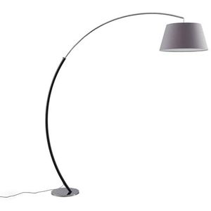 Lucande booglamp 'Evelyna' (modern) in Alu uit textiel/stof zijde o.a. voor slaapkamer - booglamp, staande lamp met boog