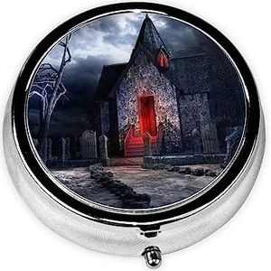 Oude Crypt Gedrukt Pil Doos, Mini Kleine Pil Case Draagbare Geneeskunde Pil Organizer Reizen Pil Doos met 3 Component