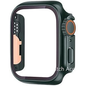 SERDAS Glazen hoesje voor Apple Watch 44 mm 45 mm 41 mm 40 mm 42 mm 38 mm schermbeschermer cover verandering ultra bumper iWatch-serie 8 7 SE 6 5 3 (kleur: donkergroen, maat: 38 mm)