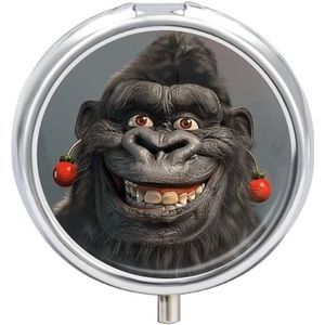Glimlachende Gorilla Foto Pillendoos Case 3 Compartiment Travel Medicine Pill Organizer 3x A Day Draagbare Vitamine Organizer met Spiegel Kleine Pillendoos voor Portemonnee & Pocket Leuke Dagelijkse