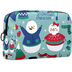 Cosmetische tas voor dames,kleine make-uptas voor portemonnee,cartoon winter sneeuwpop paar,Cosmetische reistas,make-uptasje