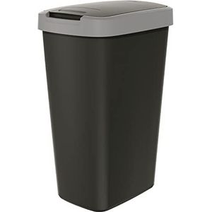 Keden Compacta Q Vuilnisbak met zwaai- en klapdeksel, 45 liter, kunststof afvalscheiding, afvalcontainer recycling (zwart/glad grijs)