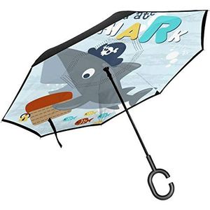 JOJOshop haai met schat C vorm handvat voor auto gebruik, winddicht en waterdicht omgekeerde vouwen lichtgewicht paraplu's