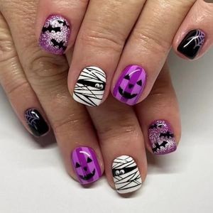 24 stuks Halloween-kunstnagels - met lijm for Halloweenfeestjes for vrouwen en meisjes
