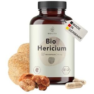 BIONUTRA® Bio Hericium Capsules hooggedoseerd, 1000 mg/dag, residugecontroleerd, Duitse productie, vegan, lactose- & glutenvrij, zonder toevoegingen, leeuwenmanenpaddenstoel, 180 stuks x 500 mg