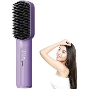 Draadloze haarstijlborstel, draagbare draadloze haarstijlborstel, 3-traps verwarming, USB oplaadbare keramische reisstijltang, snel opwarmen (A)