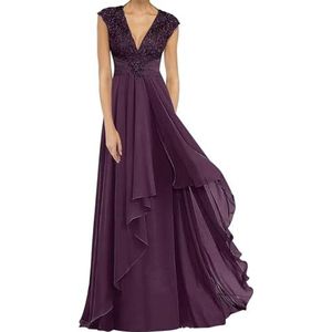 Dames chiffon moeder van de bruid jurk plooien Avond Prom jurken Cocktail Jurken Plus Size, Druif, 32