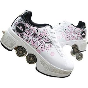 NOLLY 2-in-1 multifunctionele schoenen, schoenen met wieltjes, skateschoenen, inline skates, verstelbare quad-rolschaatsen, laarzen, skateschoenen, D-36