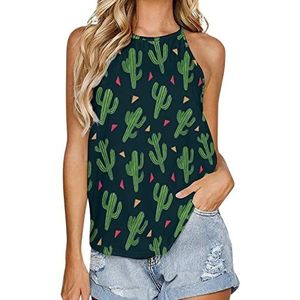 Cactus Succulents Tanktop voor dames, zomer, mouwloos, T-shirts, halter, casual vest, blouse, print, T-shirt, 2XL