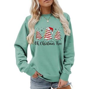 MLZHAN Oh Kerstboom Vrouwen Sweatshirt Leuke Kerstbomen Met Hoeden Sneeuw Print Merry Christmas Lange Mouw Sweatshirts, Lichtgroen, S