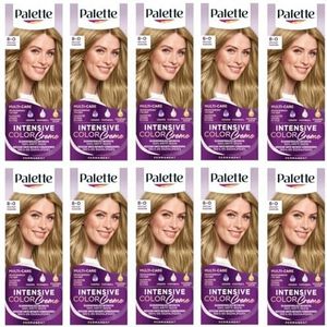 (Pack van 10) Palette Intensieve Color Cream 8-0 (N7) Medium Blonde Haarkleur - Volledige Doos - met Engelse Instructies Blad