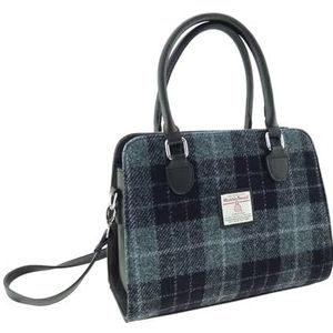 Harris Tweed LB1227 Tote Bag voor dames, verkrijgbaar in meerdere tartans. Handgemaakte wollen stof, schouderriem, ritssluiting, geschikt voor alle Schotse gelegenheden voor dames, Grijs/Zwart