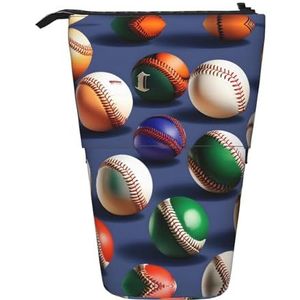 Nbtghga Sport Honkbal Print Potlood Telescopische Klassieke Kunsten Stand Up Potlood Case Organizer Potlood Houder Make-up Tas Gift, Zwart, Eén maat