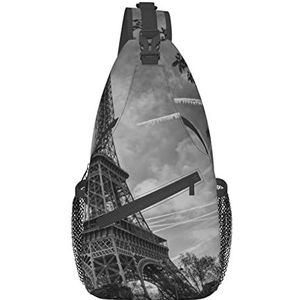 VOZITI Eiffeltoren Patroon Print Crossbody Sling Rugzak Lichtgewicht Schouder Borst Tas Geschikt Voor Man Vrouwen Wandelen Reizen, Zwart, One Size