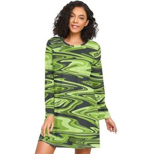 LI ZHI XIN Nachthemd voor dames, lange mouwen, nachthemd voor dames, slaapshirts, nachtkleding, ronde hals, losse grote maten, nachtkleding, XXXL, artistieke graffititipatronen, zwart/groen