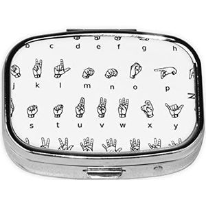 Mini vierkante pillendoos, medicijnorganizer, gebarentaal alfabet, draagbare EHBO-doos, reispillendoos met 2 vakken, kleine pillendoos voor zak of portemonnee