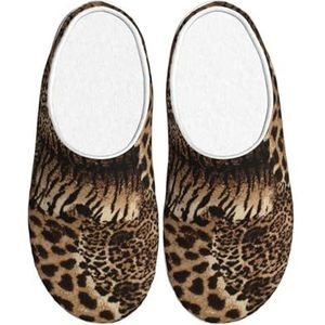 EdWal Luipaard Patroon Print Winter Warme Slippers Indoor Anti-slip Pluche Slippers Ontspannen Thuis Voor Vrouwen Mannen, Zwart, 37.5 EU