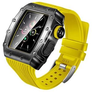 OFWAX Siliconen horlogeband metalen behuizing gehard folie, drie-in-één anti-val polsband, voor Apple Watch 9 8 7 6 5 4 SE 40 mm 44 mm 41 mm 45 mm vervangband, 45MM, agaat