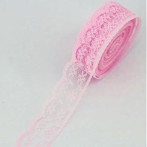 (10 meter/rol) 2,25 cm witte kant stof singelband decoratie mooie geschenkverpakking katoen materiaal-roze