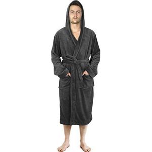 NY Threads Heren Bajdas met Capuchon - Luxe Zacht Fleece Kamerjas Man en Gezellig Vlies Kleedjas voor Mannen (Large, Donkergrijs)