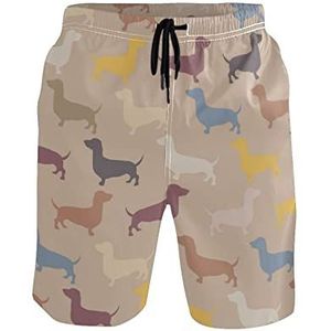 501 Zwembroek voor mannen retro kleur teckel hond heren board shorts sneldrogende badpakken met zakken sneldrogende zwembroek voor sport, zwemmen, hardlopen, Strandshorts voor heren 6652, S