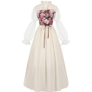 EMMHouse Renaissance-jurk voor dames, sprookjesjurk, Victoriaans middeleeuws kostuum met korset, patchwork baljurk, Abrikoos, XXL
