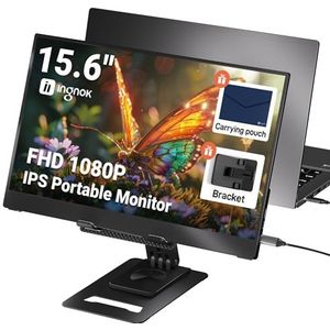 Ingnok OLKIEQZ Draagbare monitor, 15,6 inch FHD 1080P IPS laptop scherm extender met 1200:1 contrast, USB C HDMI & verstelbare standaard, poort