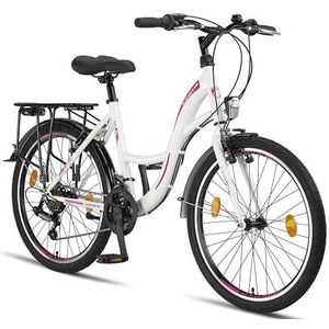 Licorne Bike Premium City Bike in 24 inch - fiets voor meisjes, jongens, heren en dames - 21 versnellingen - Hollandfiets - Stella Bike - wit