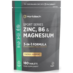 Zink, Magnesium en B6 | 180 Veganistische Tabletten | Complex Supplement | 6.45mg Zinc, 375mg Magnesium, 1.4mg B6 | Horbaach