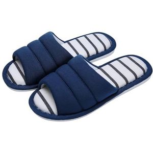 Stof Thuis Slippers Vrouwen Katoenen Slippers Indoor Open Teen Zachte Slippers Casual Flip Flop Dames Thuis Slip-on Memory Foam Slaapkamer Flats Schoenen Huis Schoenen (Kleur: Blauw, Maat: 43-44