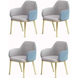 GEIRONV Moderne eetkamerstoelen set van 4, hoge rugleuning gewatteerde zachte zitting keukenstoel met metalen poten waterdichte lederen fauteuil Eetstoelen (Color : Blue, Size : 55x55x80cm)