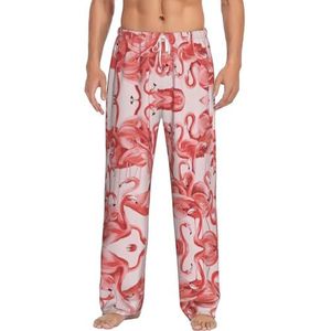 Dexnel Flamingo Zachte Pyjama Broek Voor Mannen,Klassieke Slaapbroek Comfortabel, Polyester Pyjama Broek Met Zakken, Wit, S