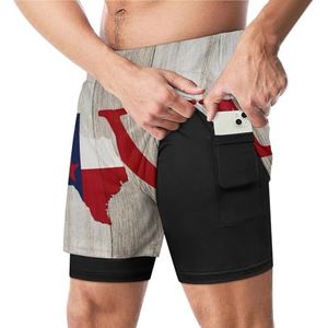 Love Texas Kaart op verweerd hout grappige zwembroek met compressie voering en zak voor mannen board zwemmen sport shorts